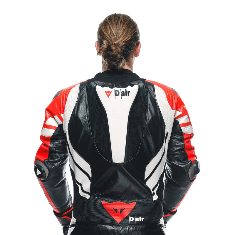 Dainese Mugello 3 Perf. D-AIR® men's one-piece leather race suit in black and red