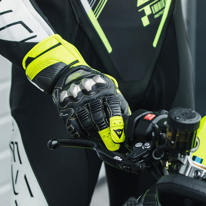 Dainese Full Metal 7 racing leather gloves men's neon yellow black
