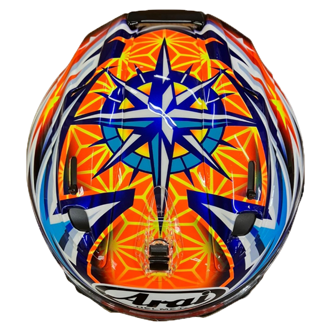 Arai RX-7V Evo helmet Yuki Okamoto 2025 Replica Compass livery