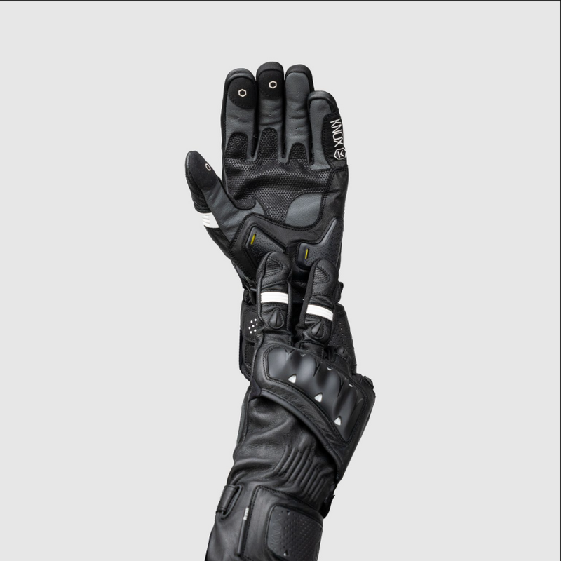 Knox Oulton MK2 men's sport leather motorcycle gloves in Black/White