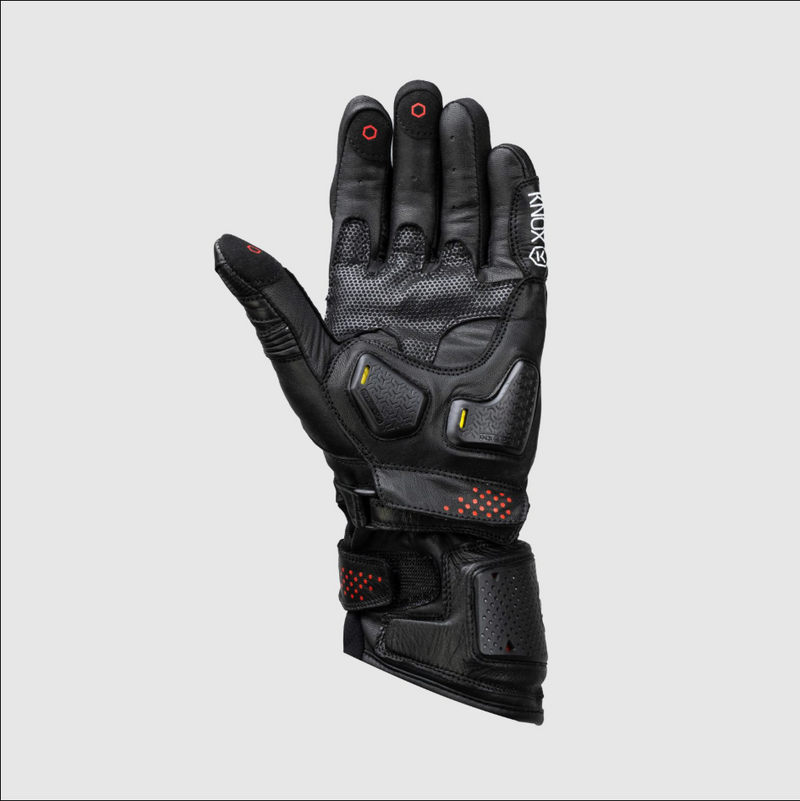 Knox Oulton MK2 sport leather motorcycle gloves men's black and red
