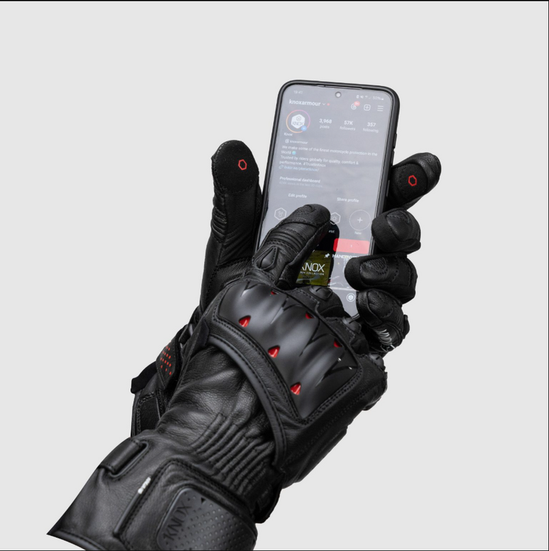 Knox Oulton MK2 sport leather motorcycle gloves men's black and red