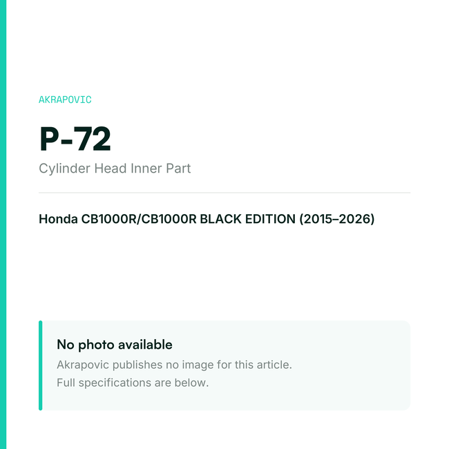 Akrapovic Cylinder Head Inner Part P-72 — placeholder, no manufacturer photo available
