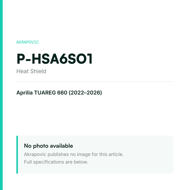 Akrapovic Heat Shield P-HSA6SO1 — placeholder, no manufacturer photo available
