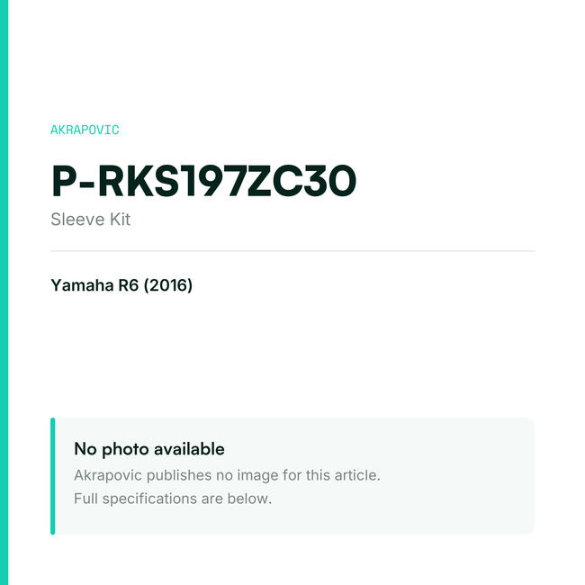 Akrapovic Sleeve Kit P-RKS197ZC30 — placeholder, no manufacturer photo available