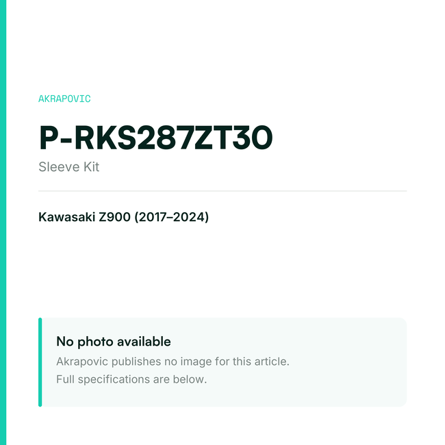 Akrapovic Sleeve Kit P-RKS287ZT30 — placeholder, no manufacturer photo available