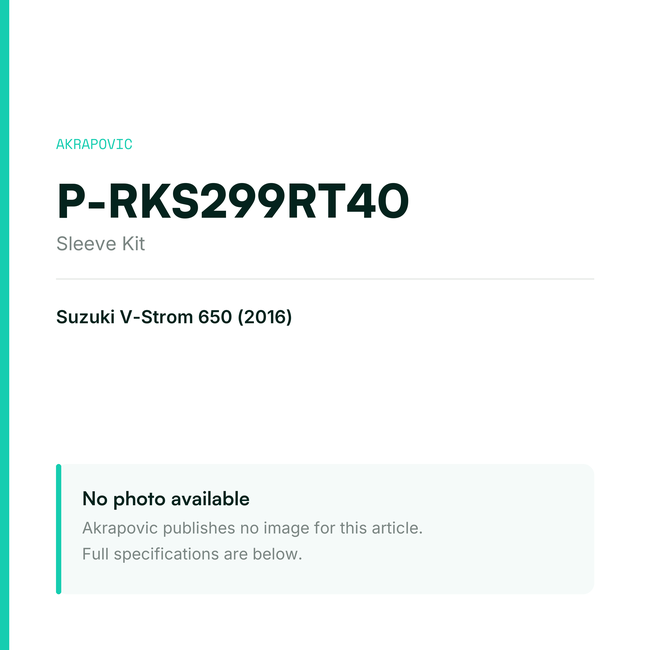 Akrapovic Sleeve Kit P-RKS299RT40 — placeholder, no manufacturer photo available