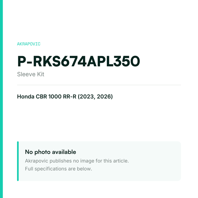Akrapovic Sleeve Kit P-RKS674APL350 — placeholder, no manufacturer photo available