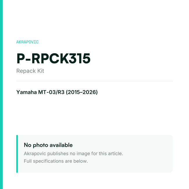 Akrapovic Repack Kit P-RPCK315 — placeholder, no manufacturer photo available
