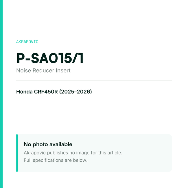 Akrapovic Noise Reducer Insert P-SA015/1 — placeholder, no manufacturer photo available