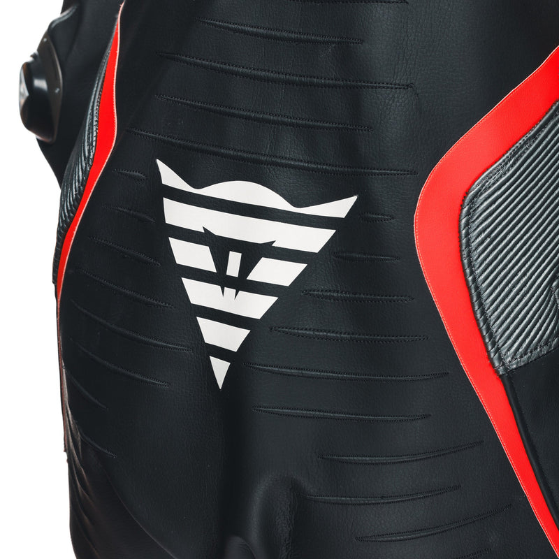 Dainese Audax D-ZIP one-piece leather racing suit in black and red, men's