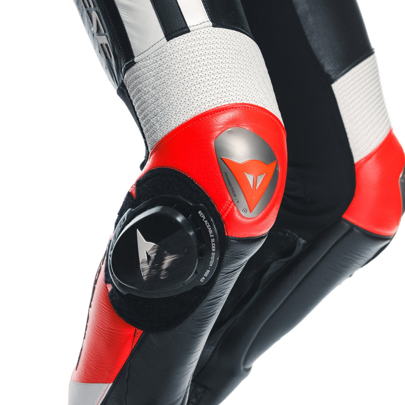 Dainese Mugello 3 Perf. D-AIR® men's one-piece leather race suit in black and red