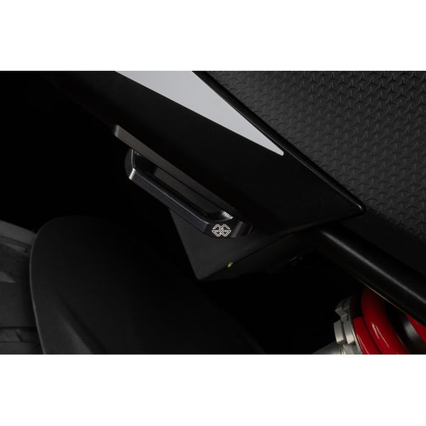 Gilles PPC pillion peg covers fitted to an Aprilia RS 457