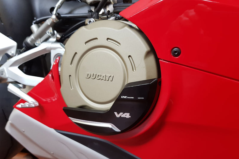 CNC Racing PR310 aluminium clutch protector cover for Ducati Panigale V4/S 2025-2026, black and silver