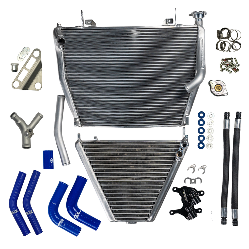 Feel Racing FR.014.KIT complete kit contents: water radiator, oil cooler, three-way union, silicone hoses and hardware