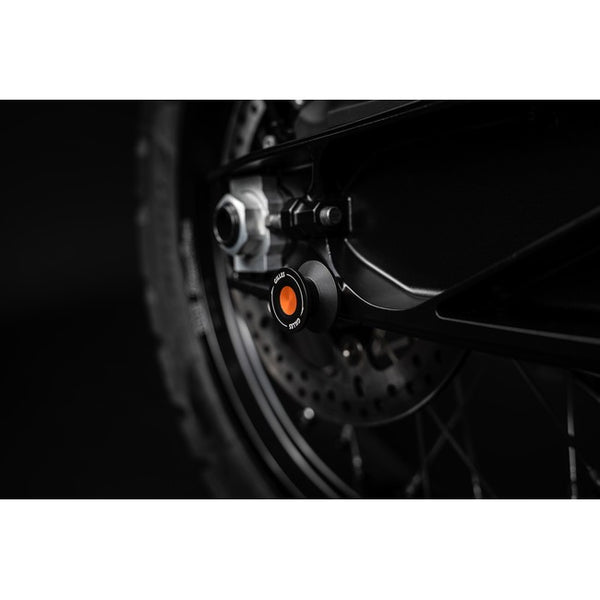 Gilles PSA2 paddock stand spools fitted to a motorcycle