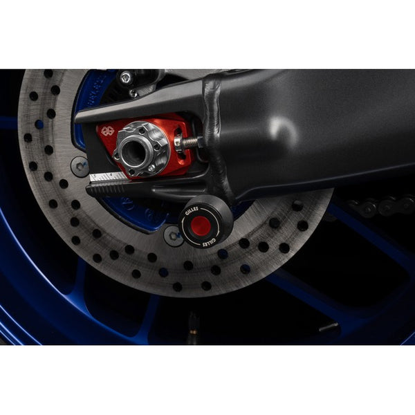Gilles PSA2 paddock stand spools fitted to a motorcycle