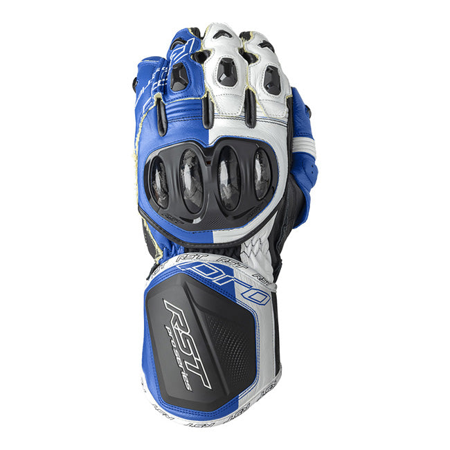 RST Pro Series GP D3O men's motorcycle leather gloves in Blue/White