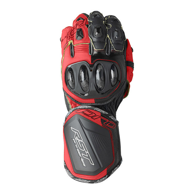 RST Pro Series GP D3O men's motorcycle leather gloves in red and black