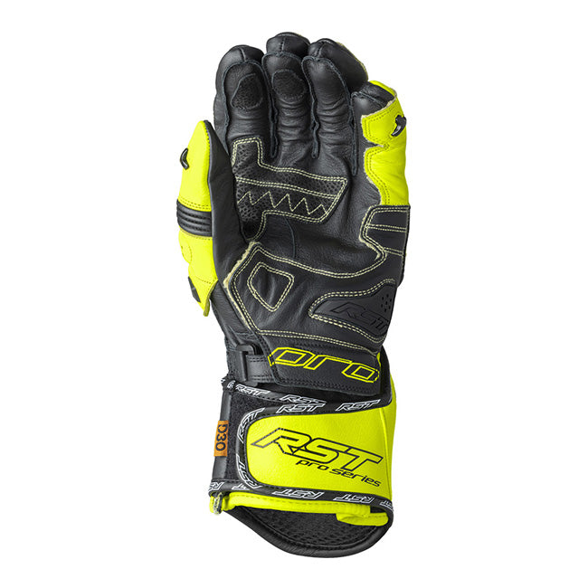 RST Pro Series GP D3O men's motorcycle leather gloves in Neon Yellow and Black