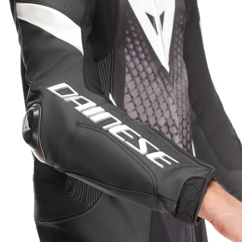 Dainese Laguna Seca 6 one-piece perforated leather race suit in Black and White