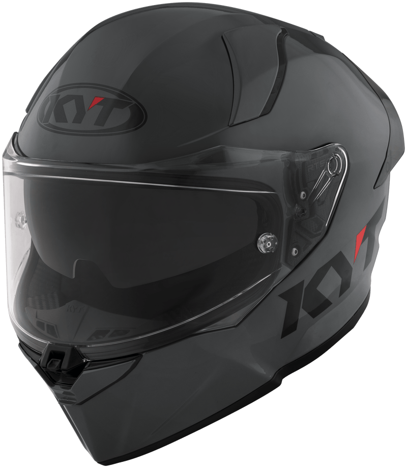 KYT R2R full-face helmet in plain grey, front three-quarter view