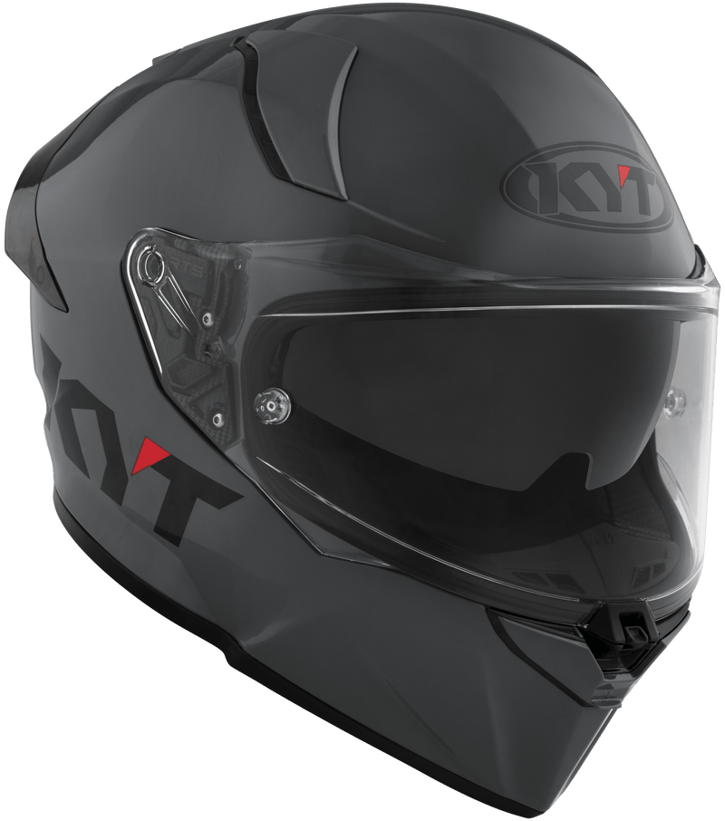 KYT R2R full-face helmet in plain grey, front three-quarter view