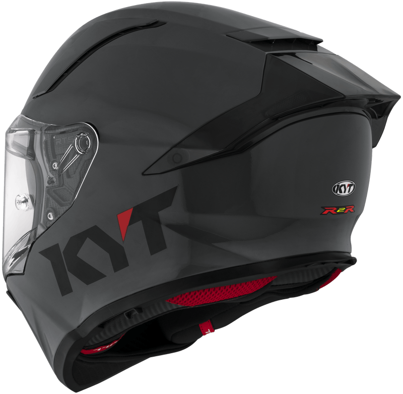 KYT R2R full-face helmet in plain grey, front three-quarter view