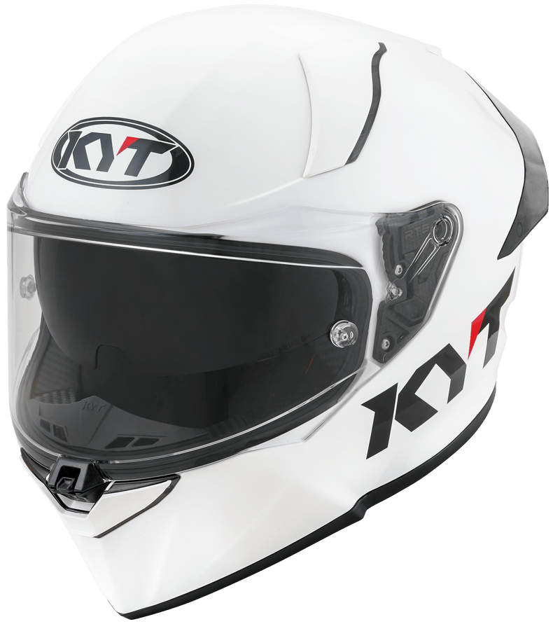 KYT R2R full-face helmet in plain white, front three-quarter view