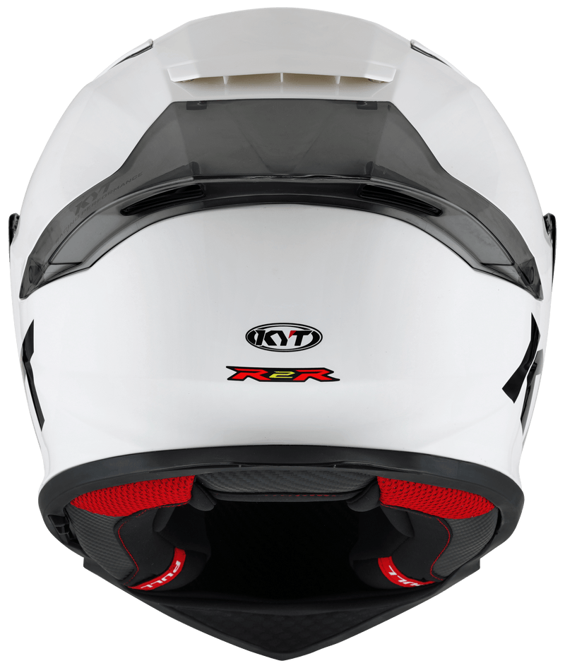 KYT R2R full-face helmet in plain white, front three-quarter view