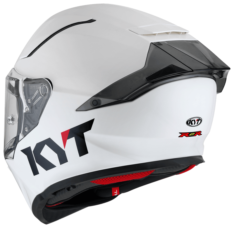 KYT R2R full-face helmet in plain white, front three-quarter view