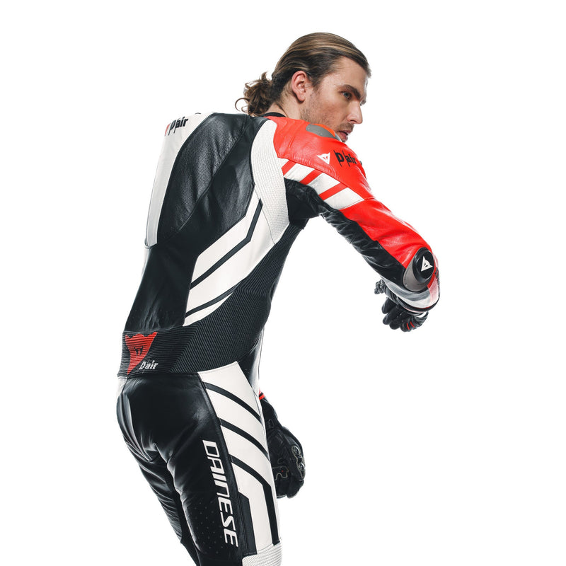 Dainese Mugello 3 Perf. D-AIR® men's one-piece leather race suit in black and red