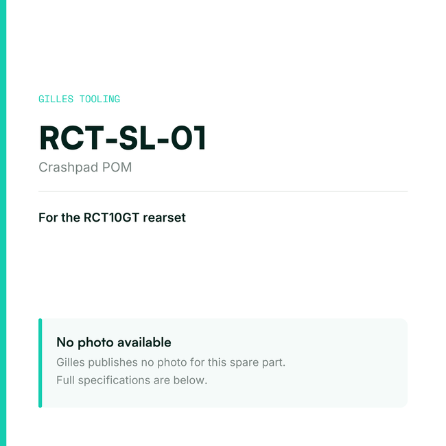 Gilles Crashpad POM – RCT-SL-01, data card, no manufacturer photo available