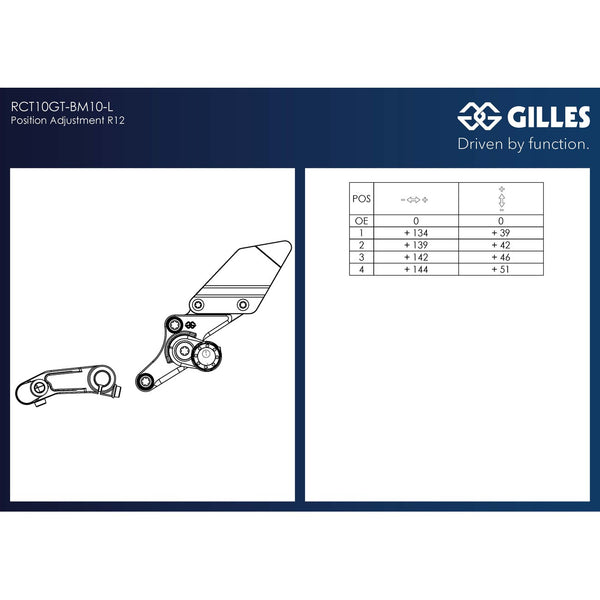 Gilles RCT10GT rearset RCT10GT-BM10-BS, adjustment table