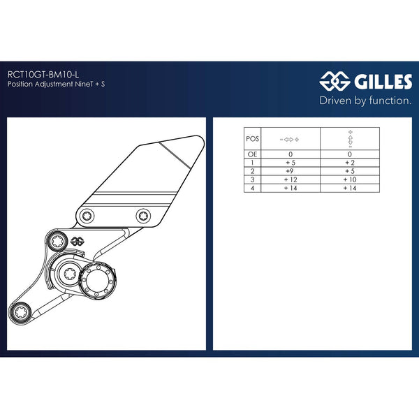Gilles RCT10GT rearset RCT10GT-BM10-BS, adjustment table