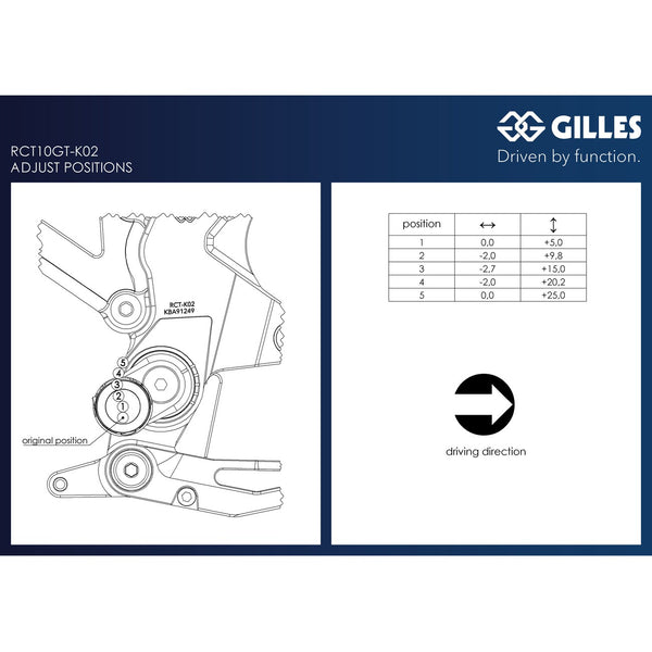 Gilles RCT10GT rearset RCT10GT-K02, adjustment table