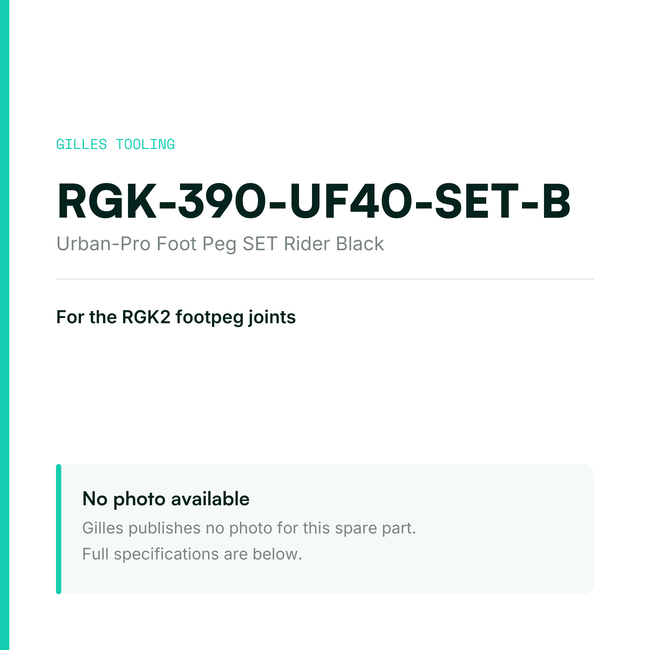 Gilles Urban-Pro Foot Peg SET Rider Black – RGK-390-UF40-SET-B, data card, no manufacturer photo available