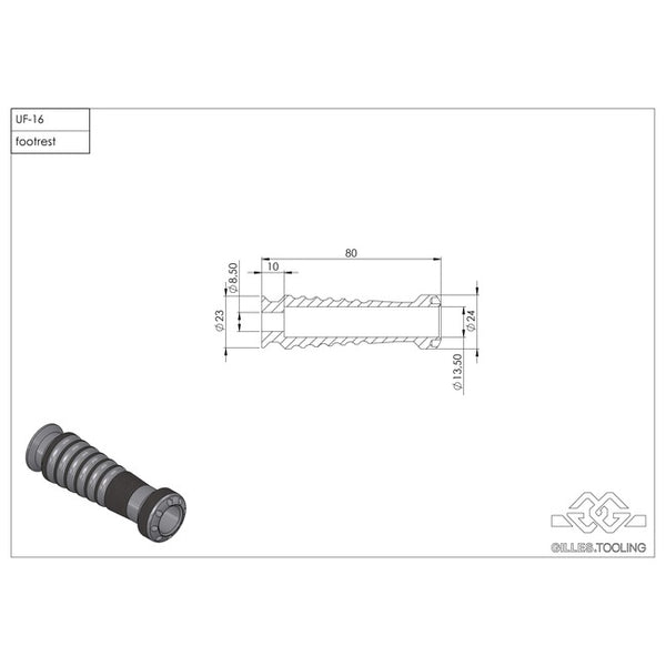 Gilles Sport UF-16 Pillion Footpegs RGK-770-UF16-SET-B, dimension drawing, 80 mm step length