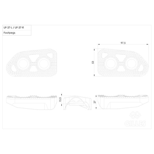 Gilles Tour-X Touring Footpegs RGK-111-UF37-SET-B, dimension drawing, 97.5 x 53 mm
