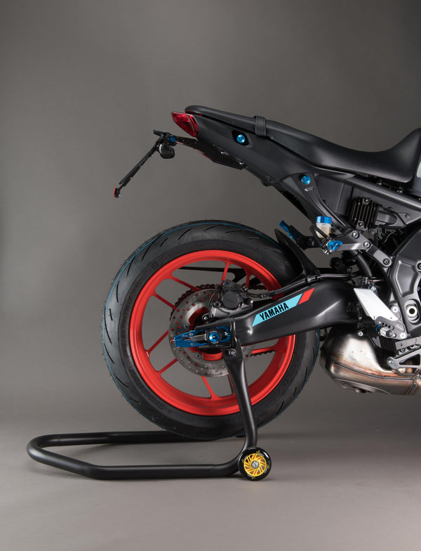 LighTech RSF036 black-lacquered steel rear paddock stand with fork receivers