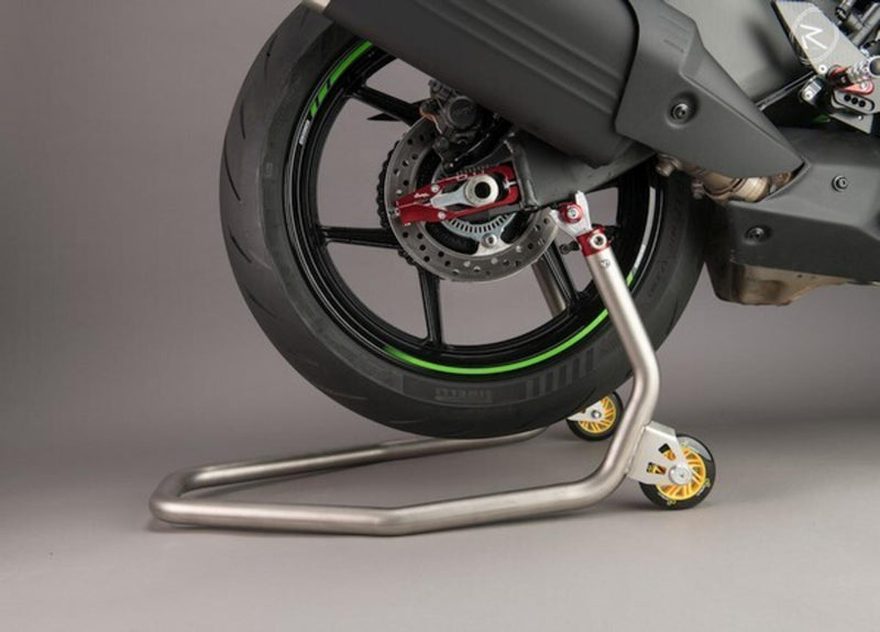 LighTech RSS005F stainless steel rear paddock stand with fork inserts for Ducati Panigale V4/S/R 2025-2026