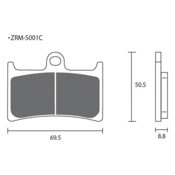 Dimension drawing of the ZCOO S001 brake pad, Z-S001-EXR