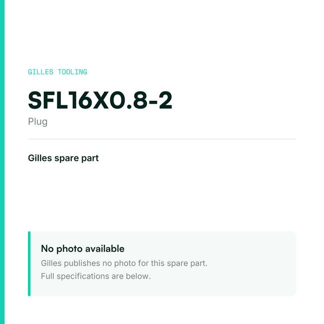 Gilles Plug – SFL16X0.8-2, data card, no manufacturer photo available