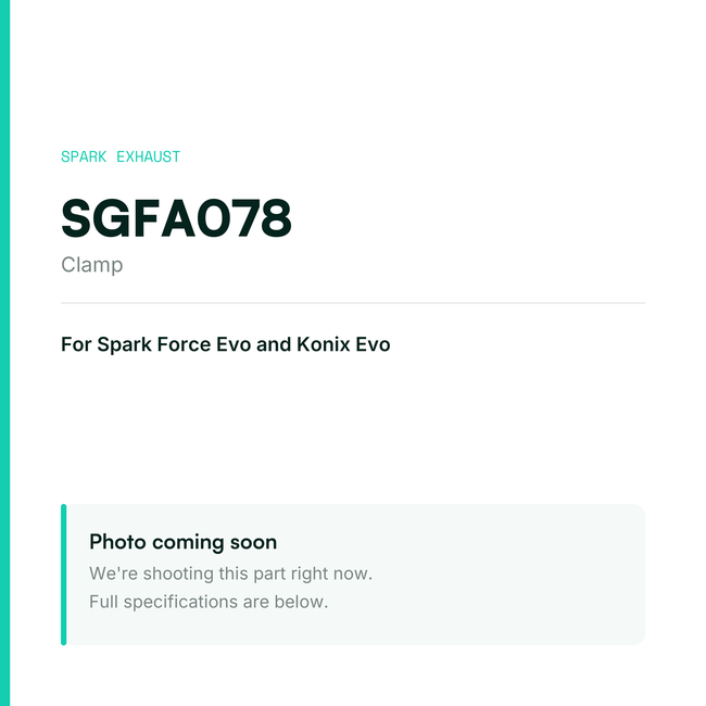 Spark Exhaust Clamp for Force Evo Inlet and Outlet and Konix Evo Exit SGFA078 — placeholder, product photo coming soon