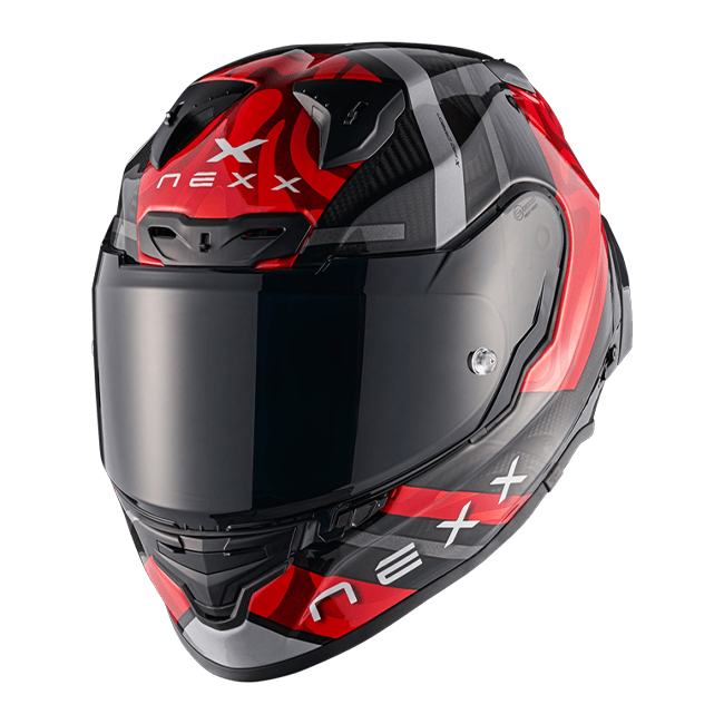 Nexx X.R3R full-face racing helmet in Swirl Carbon Red Silver colourway