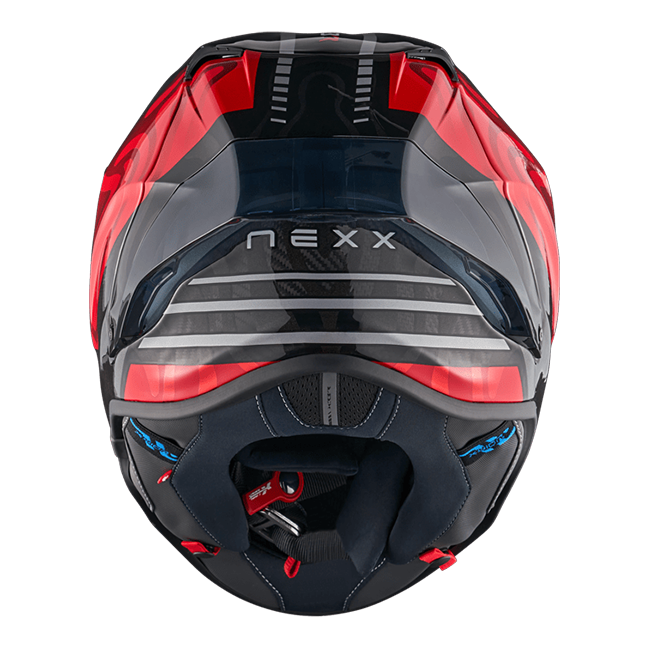 Nexx X.R3R full-face racing helmet in Swirl Carbon Red Silver colourway