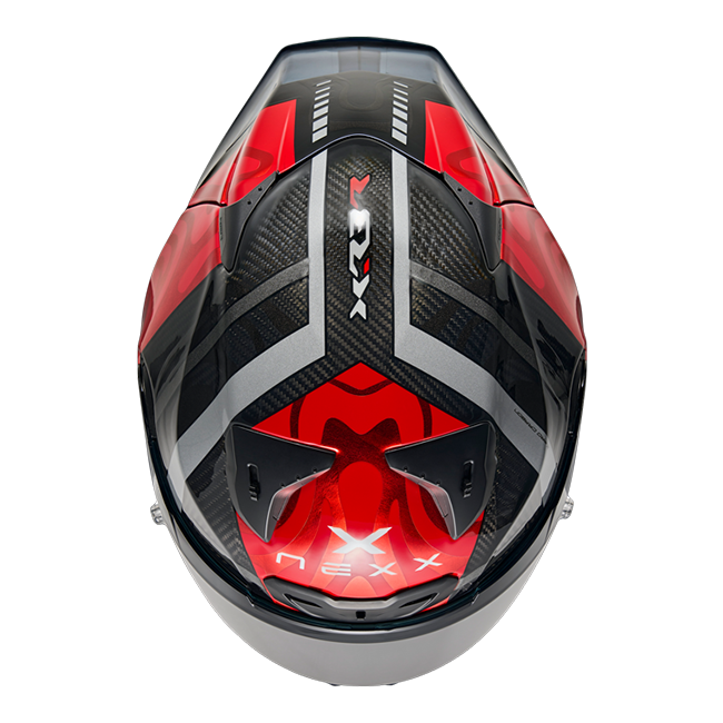 Nexx X.R3R full-face racing helmet in Swirl Carbon Red Silver colourway