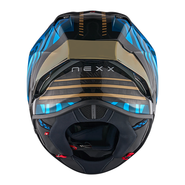 Nexx X.R3R Swirl Carbon Sky Blue Gold full-face racing helmet