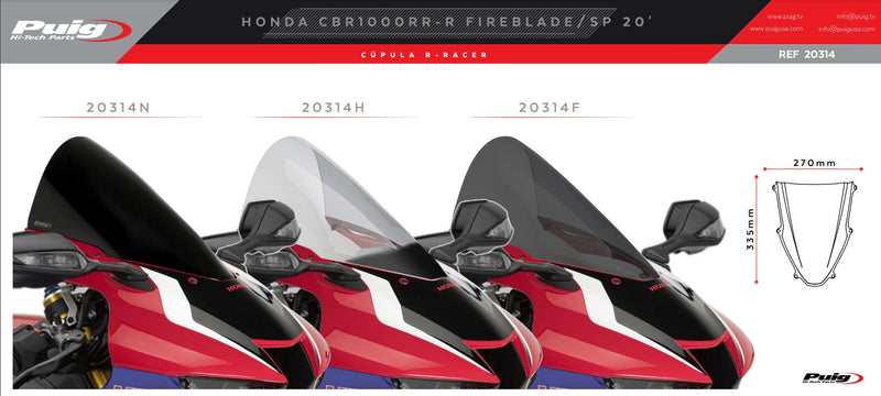 Puig R-Racer windscreen for Honda CBR 1000 RR-R SC82 — clear acrylic, part 20314