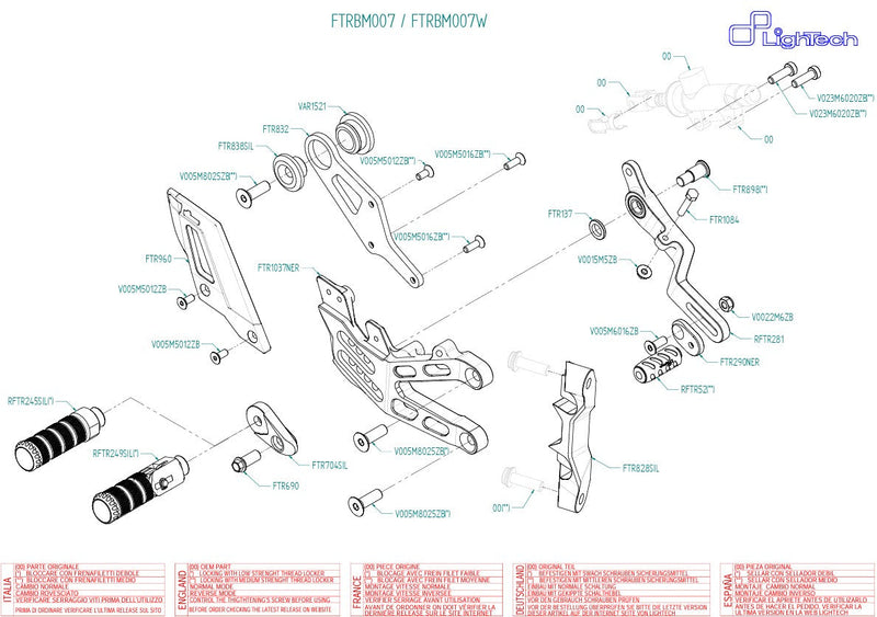 LighTech FTRBM007/W silver rearset kit on BMW M1000RR K66